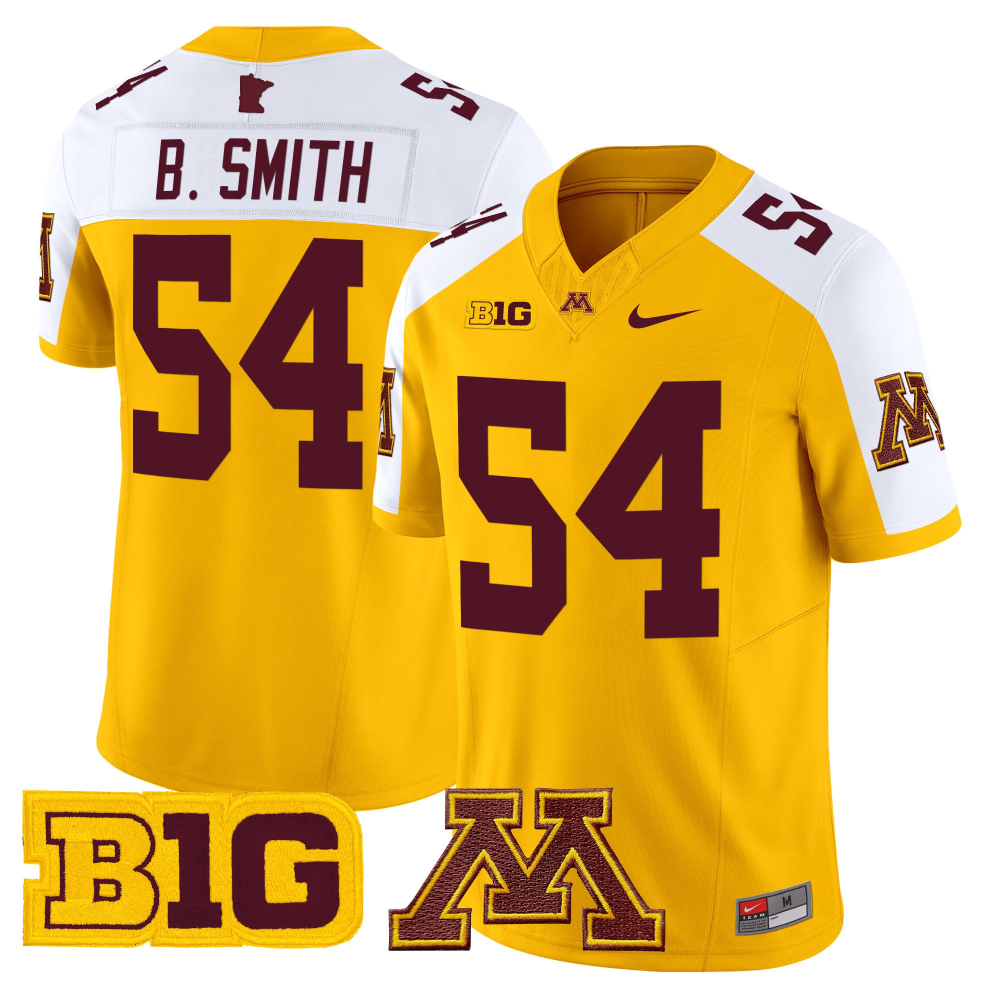 Men Minnesota Golden Gophers #54 B.Smith Yellow Nike 2024 Vapor Limited NCAA Jersey->more ncaa teams->NCAA Jersey